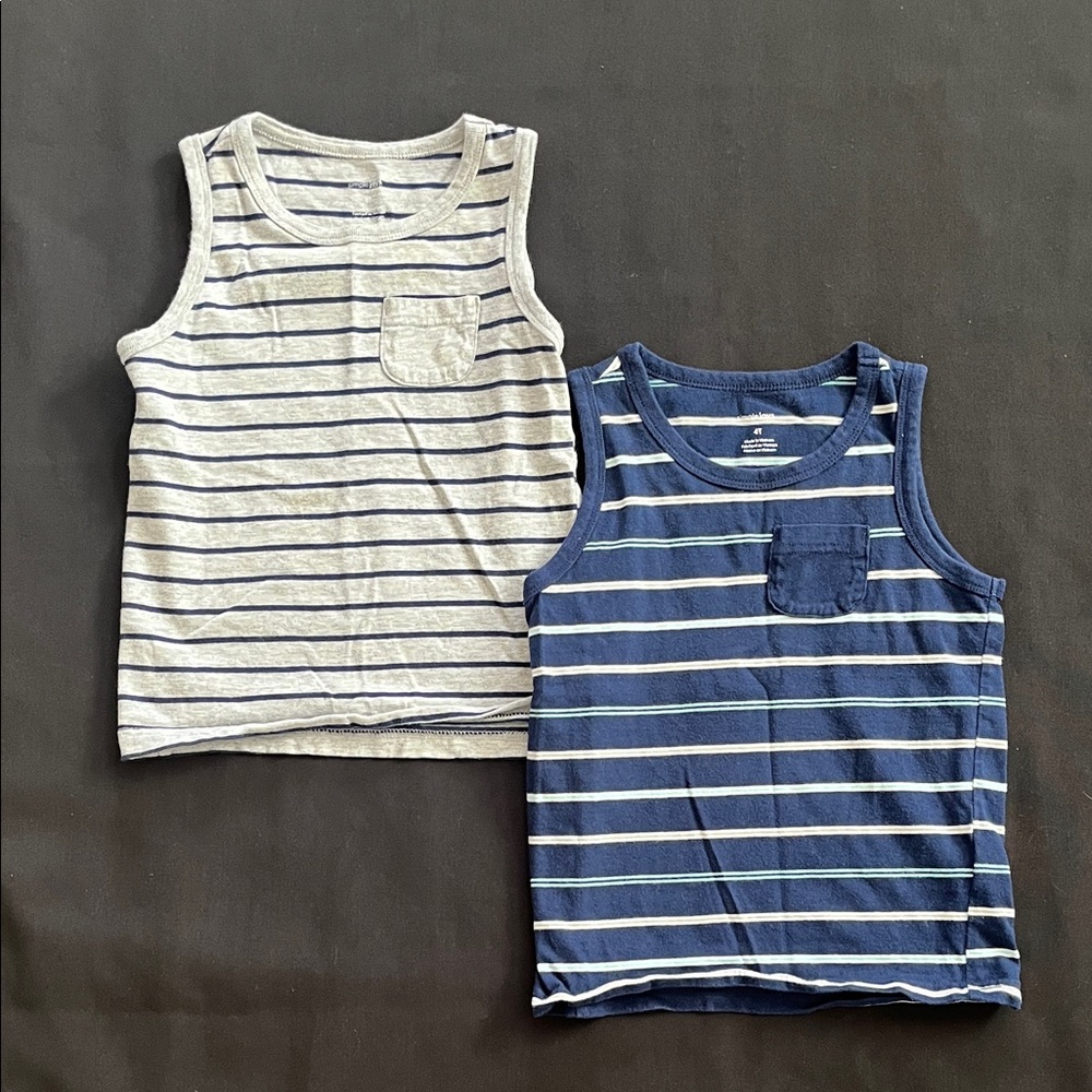 Kids Striped Tank Tops - Navy and Light Gray